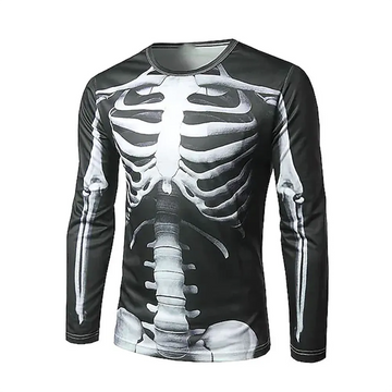 Riolio Men's Halloween Costume Skull Print T Shirts Vintage Graphic Tops Horror Harajuku Oversized T-Shirt Long Sleeve Fun Pullover 5xl